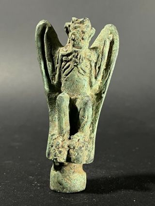 Ancient Luristan Bronze Idol Statuette Of Winged Beast Markings On Base 1000bc