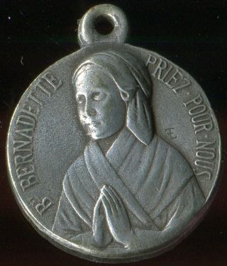 Antique Catholic Medal St Bernadette Soubirous Our Lady Lourdes