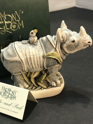 Htf Harmony Kingdom - Treasure Jests - Hide And Seek (rhino) Tjrh Figurine Box