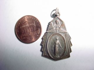 Vintage Sterling Silver Religious Virgin Mary Medal Necklace Pendant Charm