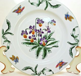 4 Vintage Oriental Accent Decorative Floral Plate Hand Painted Violets 10.  5 "