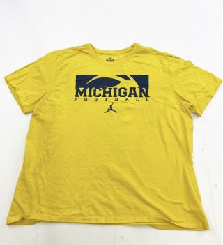 Nike Jordan Michigan Wolverines Football T - Shirt Mens 2xl Xxl Yellow 2016 Season