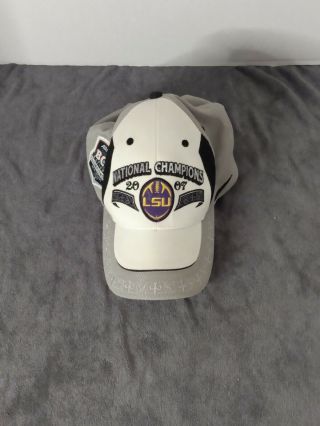 Lsu National Champions 2007 White Grey Baseball Cap Adjustable Hat Nike