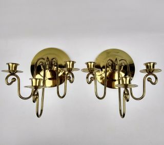 2 Vtg Mcm Home Interior Homco 3 Arm Candle Holder Wall Sconce Gold Brass Mid