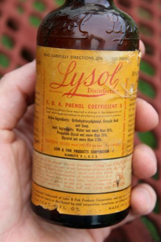 Lenn & Fink Lysol Amber Embossed Paper Label Bottle Bloomfield Nj Poison Rare