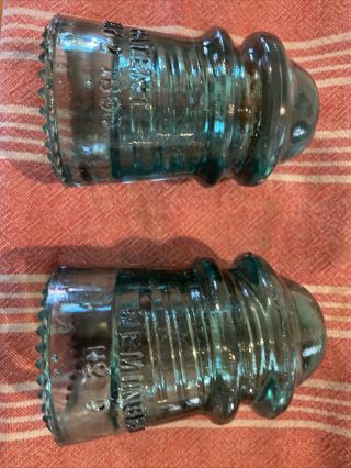 Vintage Glass Insulator Hemingray No 9 Aqua - Teal Blue - Patent Date May 2,  1893