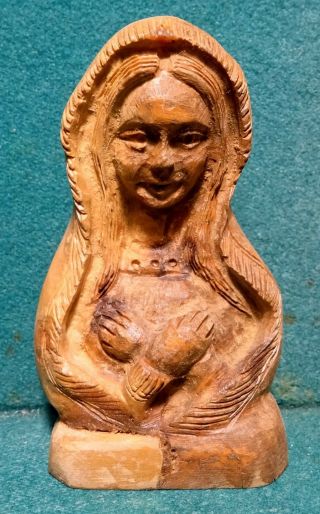 Virgin Mary Bust Wood Figure Statue From The Holy Land