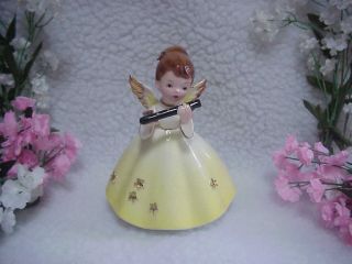 Inarco 1961 E - 529d Pretty Girl Angel Planter - Playing The Flute - Gold Stars