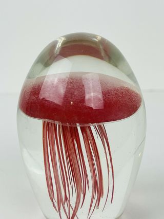 Dynasty Gallery Hand Crafted Art Glass Jellyfish Paperweight Glows Red Orange