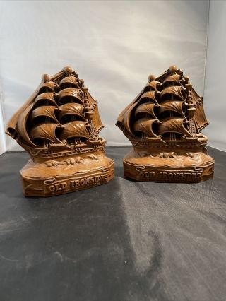 Pair Ship Book Ends Bookends Old Ironsides Vintage