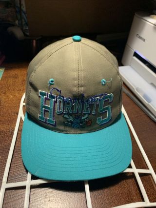 Vintage Charlotte Hornets Big Logo Snapback Hat Nba Twill Rare Htf Teal Purple