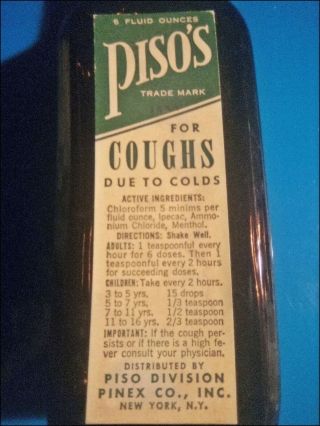 VINTAGE EMPTY BROWN BOTTLE OF PISO ' S COUGH SYRUP 2