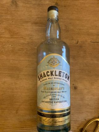 Empty Shackleton Blue Scotch Whisky Glass Bottle Upcycle Craft Collectable