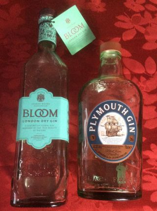 Empty Gin Bloom & Plymouth Bottles With Top Home Deco Arts & Crafts Prop