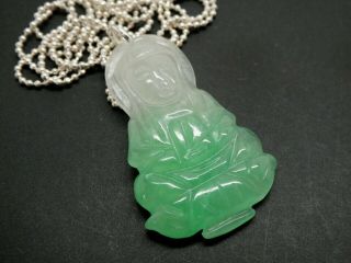 Quan Yin Guanyin Green White Jade Buddha Goddess Of Compassion Pendant Necklace