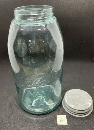 Vintage Antique Blue/aqua Ball Mason Jar Half - Gallon Zinc Lid 1900 - 1910,  Bubbles