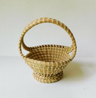 Vintage Gullah Sweetgrass Basket With Handle South Carolina Low Country 6 X 7