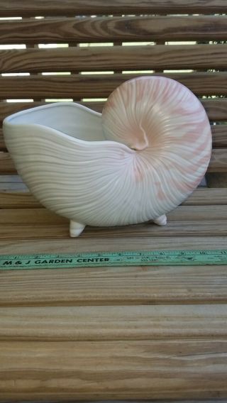 Vintage Fitz & Floyd Ceramic Nautilus White & Pink Sea Shell Nautical Planter
