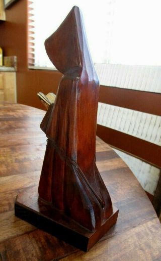Carved Wood Painted Hooded Priest Friar Monk Reading Bible Figurine,  9 
