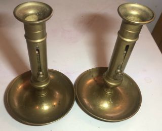Vintage Brass Chamber Candlestick Holders With Adjustable Push Up