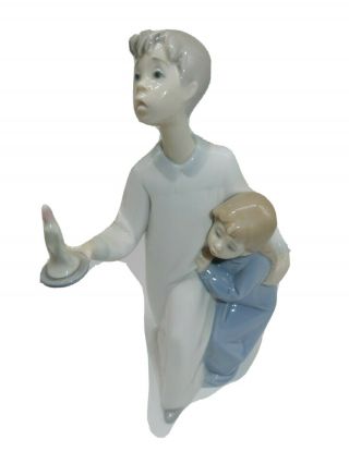 Lladro " Bedtime " Boy & Girl In Pajamas With Candle Figurine 4874