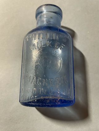 Vintage Antique Cornflower Blue Milk Of Magnesia Bottle Small