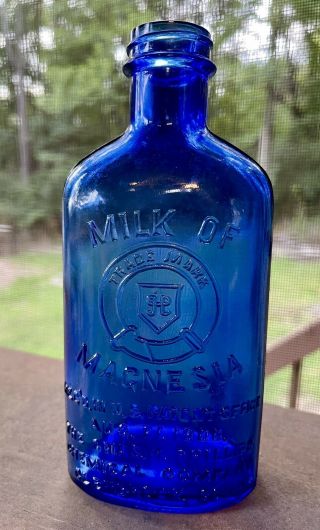 1906 Dated Milk Of Magnesia Chas.  Phillips Cobalt Blue 7” Bottle,  Gorgeous Usa