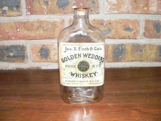 Antique Golden Wedding Rye Whiskey 1/2 Pint (empty) Bottle W/cork Top Cleveland