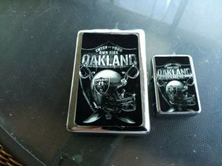 Oakland Raiders Nfl Classic Logo Cigarette Case/ Wallet &lighter Gift Set.
