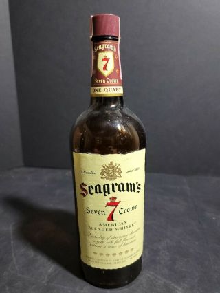Vintage Seagrams Seven 7 Crown American Blended Whiskey W Tax Stamp 1 Qt