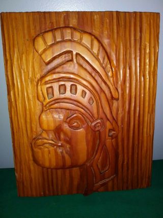 Michigan State University " Sparty " Wood Plaque - Circa 1970 