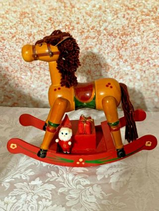Vintage Wind Up Wooden Clorwood Musical Rocking Horse Christmas -