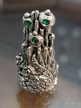 Rare Wizard Of Oz Emerald City Pewter Thimble Comstock Crystal Jeweled Woz