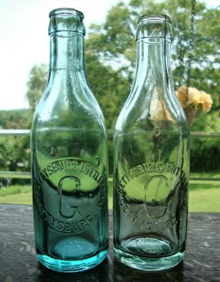 Gettysburg Bottlery Gettysburg,  Pa.  Hand Blown Crown Top Soda Bottle Pair