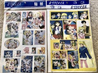 (2) Vintage - Sailor Moon.  Sticker Sheet,  90s 7 " X 10 ".  Old Stock
