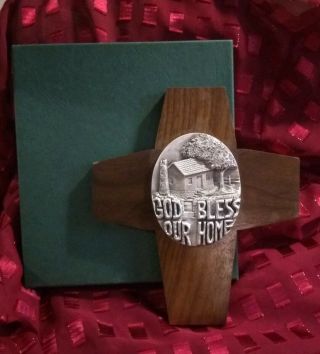Jeweled Cross Co.  6.  5 " Wooden Cross W/pewter Plaque Insert - God Bless Our Home