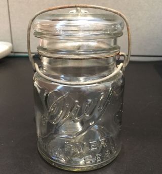Vintage Drey Improved Ever Seal Clear Glass Pint Fruit Jar,  Bail & Glass Lid