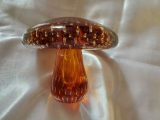 Viking Art Glass Mid - Century Modern Amber To Clear Control Bubble Mushroom Paper