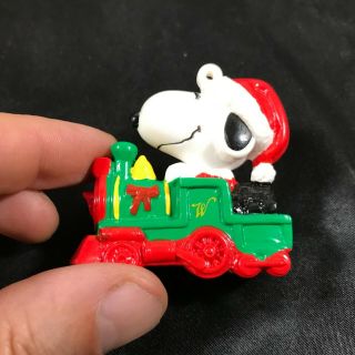 Vintage Peanuts Snoopy In Santa Hat Driving Train Locomotive Rubber Toy Ornament
