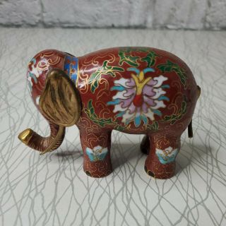 Vintage Chinese Cloisonne Elephant Figurine Gold And Brass Articulating Ears 5 "
