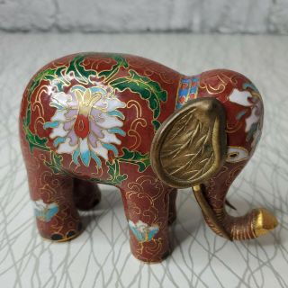 VINTAGE CHINESE CLOISONNE ELEPHANT FIGURINE GOLD AND BRASS ARTICULATING EARS 5 
