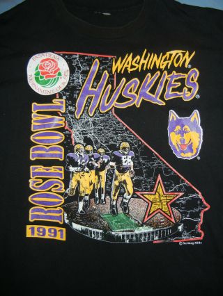 Vtg Early 90’s Washington Huskies T - Shirt Rose Bowl Black Xl Football 91