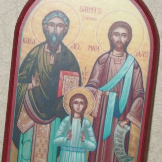 SAINTS of LESVOS - Raphael,  Nicholas & Irene TROPARION - Icon by Nicholas Papas 2