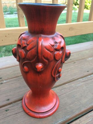 Vtg Haeger Usa Vase Red & Black Pottery Ornate 12 " Tall Valentine 