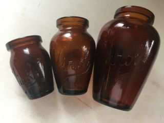 3 X Virol Advertising Amber Glass Pots / Jars Circa Around 1920