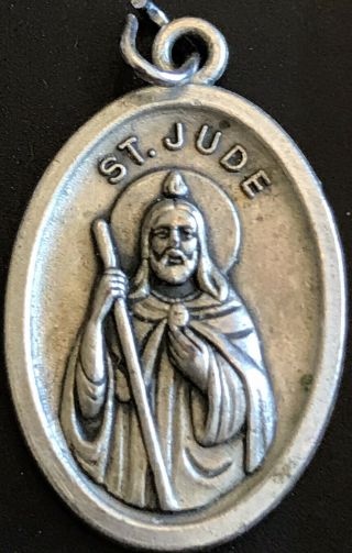 Vintage Catholic St Jude Silver Tone Religious Medal Italy