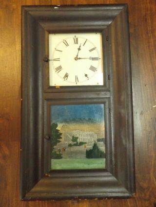 Antique Waterbury Clock Co.  8 Day 30 Hour Empire Tavern Clock Reverse Paint