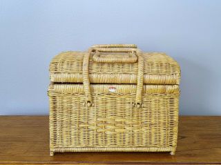 Vintage Wicker Basket With Lid & Folding Handles,  Picnic,  Storage,  Home Decor