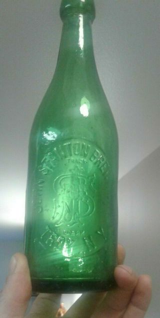 John Stanton Brewing Co.  Troy N.  Y.  Blob Top Beer Bottle Bright Green