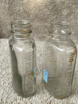 Vintage (2) Bayer Aspirin Glass Embossed Bottles 3 - 5/8 " Tall No Lids Euc